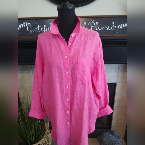 Lands' End Bold Pink Collared Shirt - Picture 2 of 10